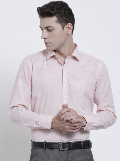 

RG DESIGNERS Men White & Peach-Coloured Linen Slim Fit Striped Formal Shirt