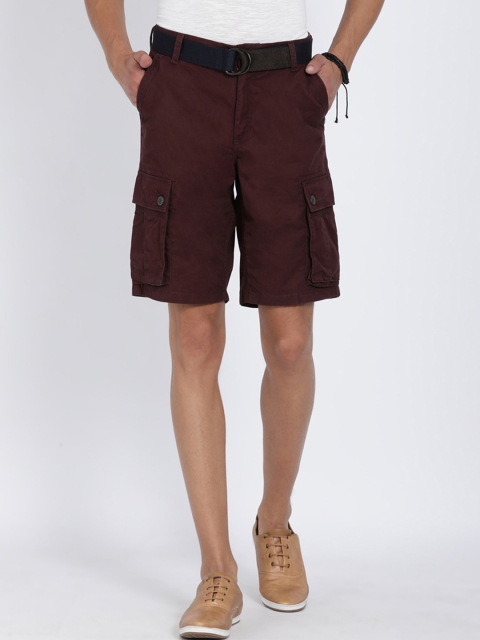 

t-base Men Maroon Solid Regular Fit Cargo Shorts