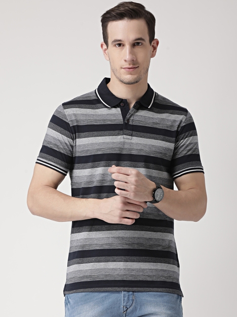 

Club York Men Grey Striped Polo Collar T-shirt