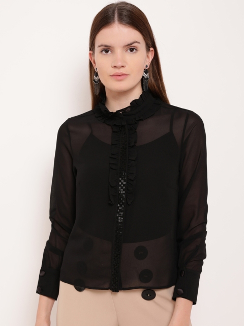 

Kazo Women Black Regular Fit Solid Casual Shirt
