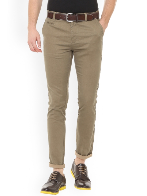

People Men Brown Slim Fit Solid Regular Trousers