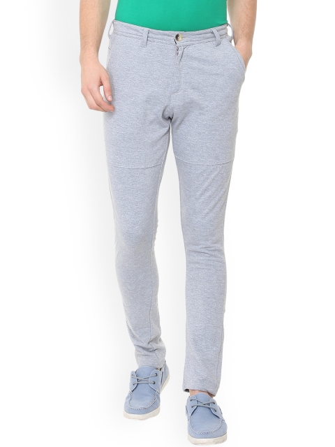 

People Men Grey Melange Regular Fit Self Design Trousers