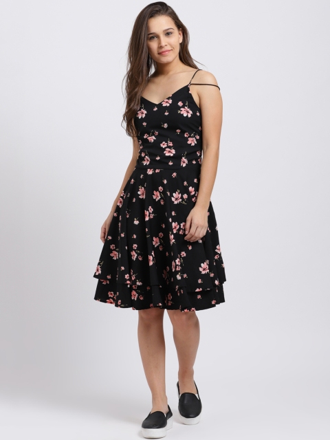 

Trend Arrest Women Black Printed Fit and Flare Dress