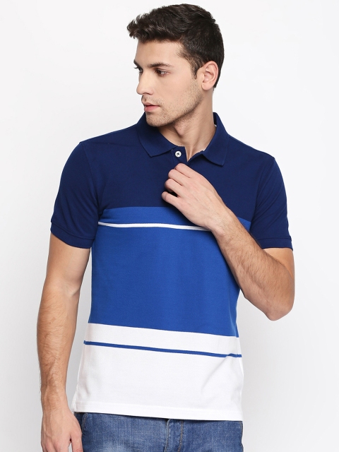 

Urban Ranger by pantaloons Men Blue & White Colourblocked Slim Fit Polo T-Shirt