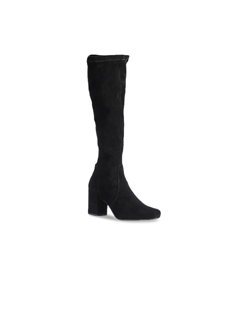 Saint G Women Black Stretch Suede Block Heel Long Boots
