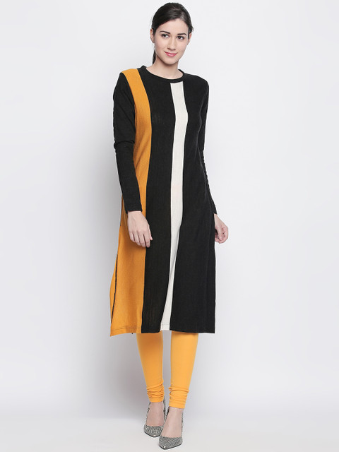 

RANGMANCH BY PANTALOONS Women Black Colourblocked Straight Kurta