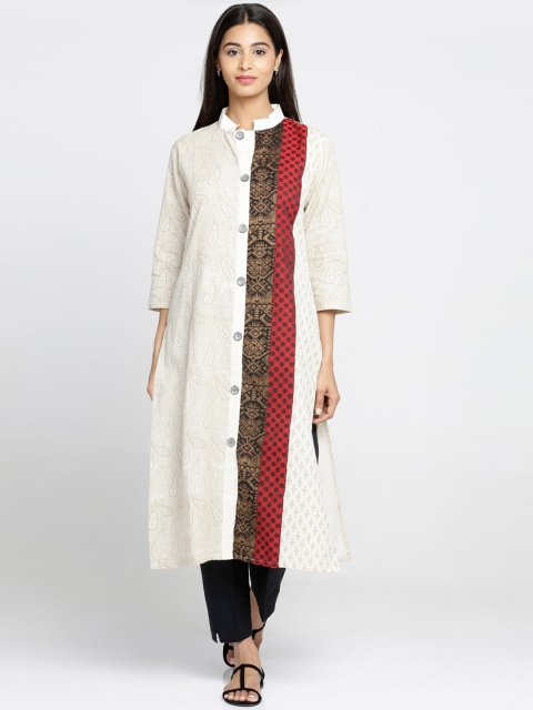 

Soch Women White & Maroon Printed Kurti with Trousers