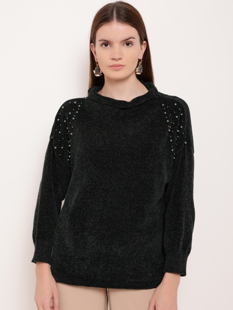 

Kazo Olive Green Embellished Pullover Sweater