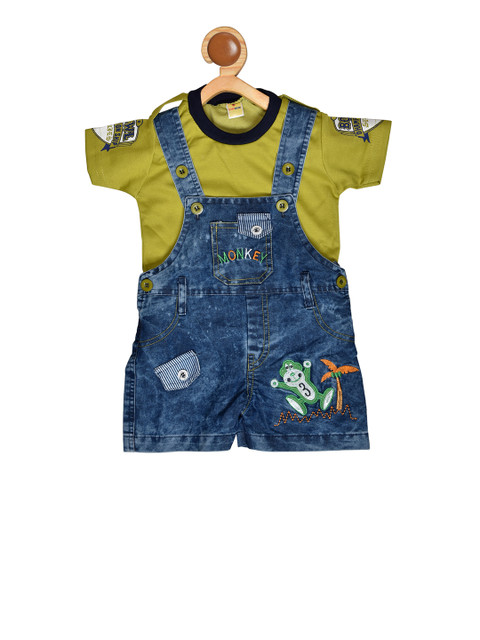 

BORN WEAR Kids Blue & Olive Green Dungaree Set