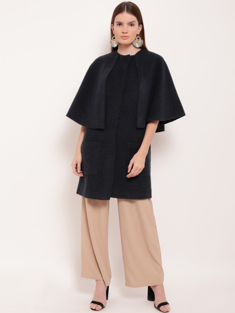 

Kazo Women Black Solid Overcoat