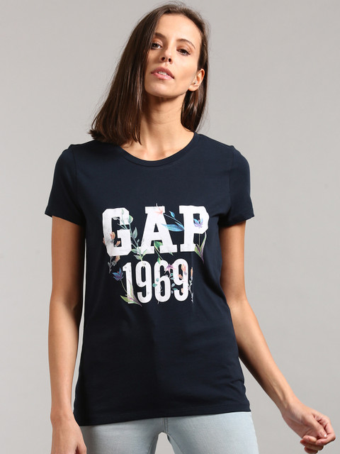 

GAP Women Blue Logo Floral Print T-Shirt