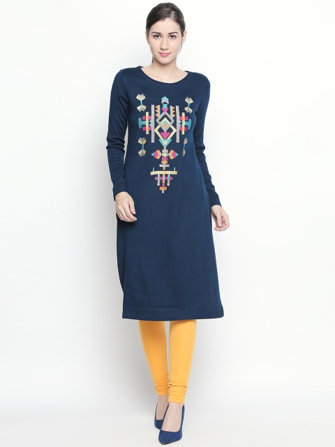 

RANGMANCH BY PANTALOONS Women Blue Embroidered Straight Kurta
