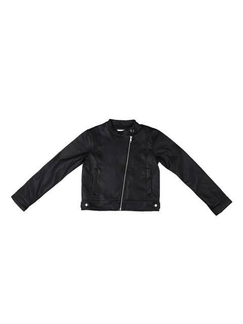 

POPPERS by Pantaloons Girls Black Solid Biker Jacket