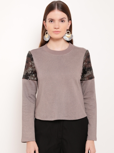 

Kazo Women Taupe Embellished Sweatshirt