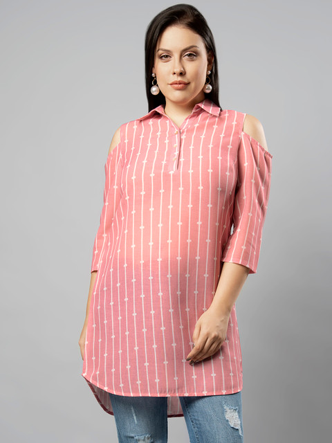 

FabAlley Curve Plus Size Women Pink Striped Tunics