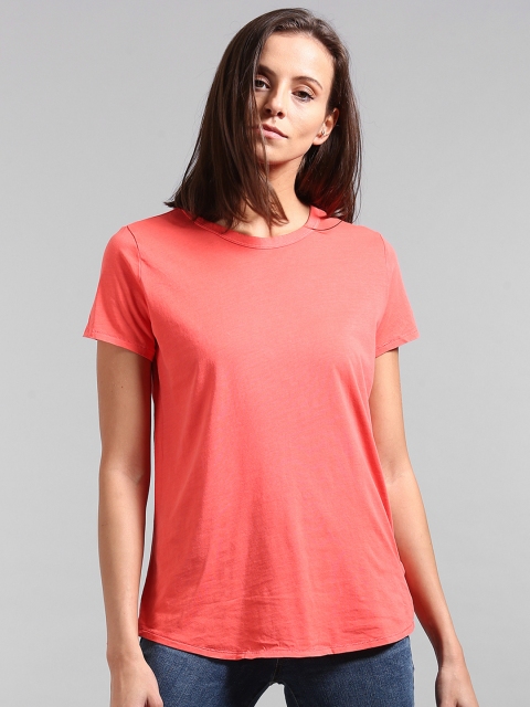 

GAP Women Coral Pink Vintage Wash Crew Neck T-Shirt