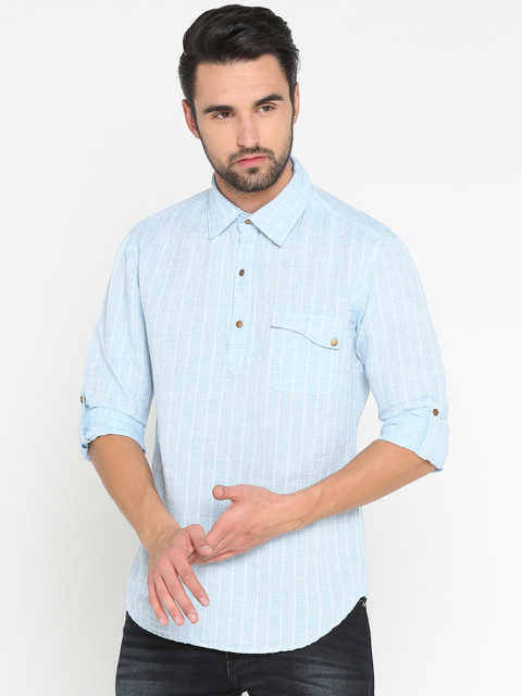 

WITH Men Light Blue Slim Fit Striped Casual Shirt