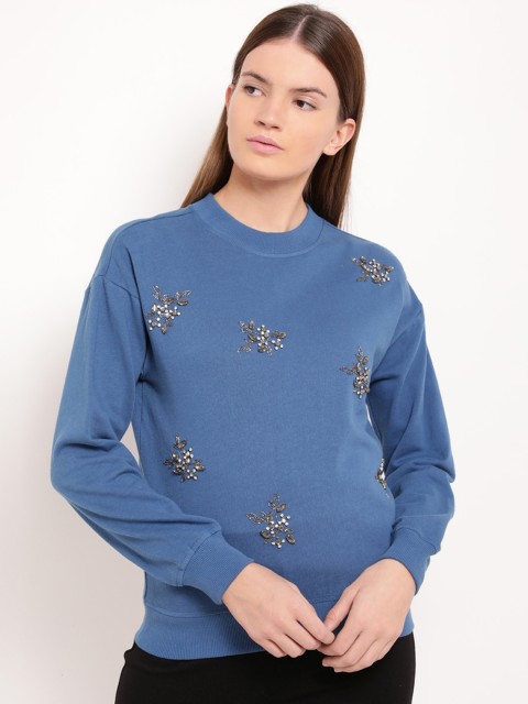 

Kazo Women Blue Embellished Sweatshirt