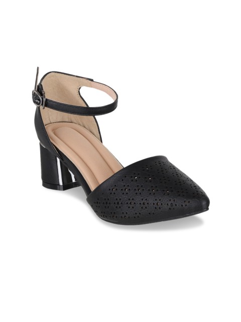 

Sherrif Shoes Women Black Solid Laser Cuts Pumps