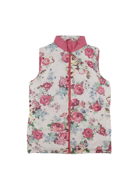 

POPPERS by Pantaloons Girls Pink & Off-White Reversible Printed Puffer Jacket
