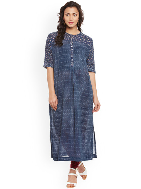 

Ritu Kumar Women Navy Blue Printed Kurti with Churidar