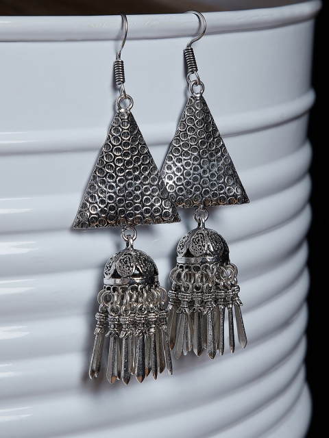 

ZeroKaata Silver-Toned Triangular Jhumkas