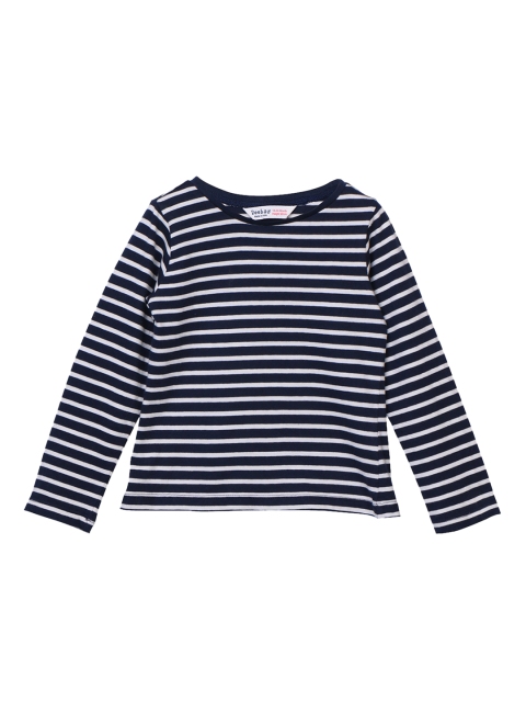 Beebay Boys Navy Blue Blue Striped Round Neck Pure Cotton T-shirt