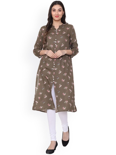 

People Women Brown Printed Straight Kurta