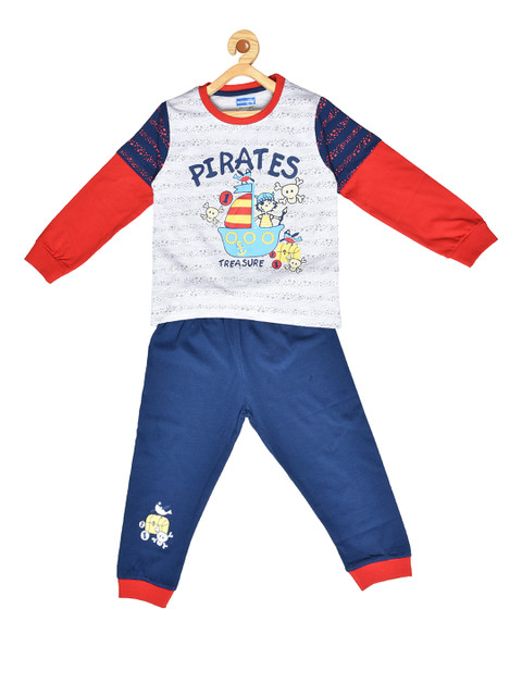 

BORN WEAR Boys Navy Blue & Grey Printed T-shirt with Pyjamas