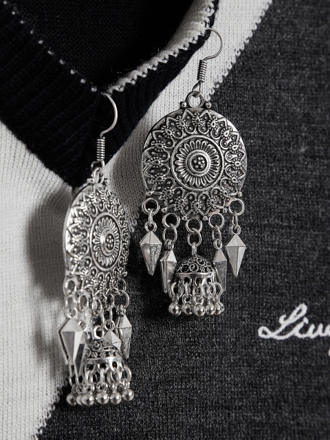 

ZeroKaata Silver-Plated Oxidised Drop Earrings