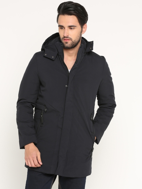 

SHOWOFF Men Navy Blue Solid Tailored Hooded Jacket