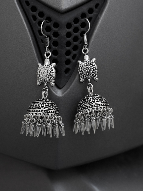 

ZeroKaata Women Silver-Toned Dome Shaped Jhumkas