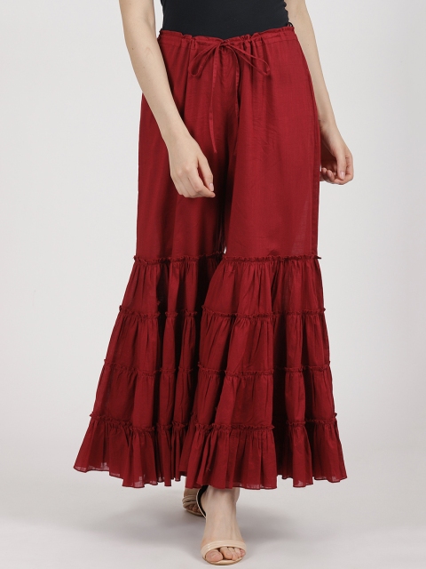 

Ritu Kumar Women Burgundy Tiered Solid Palazzos