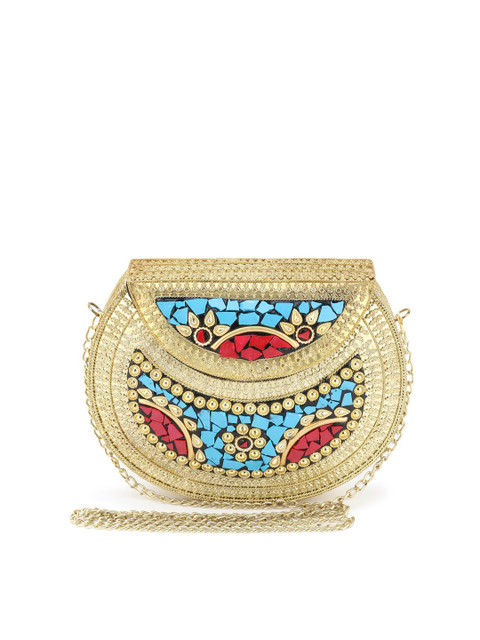 

VOILA Beige Chipped Stone Handmade Brass Clutch