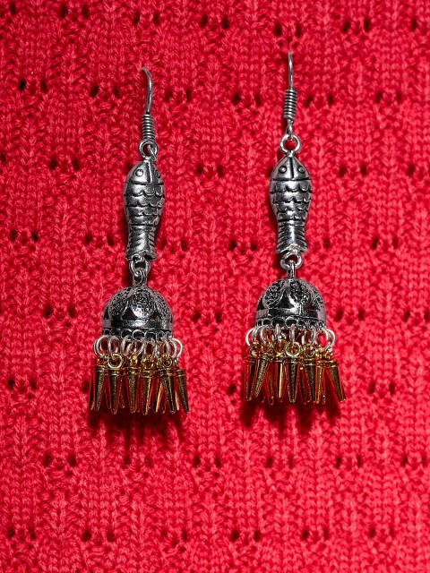 

ZeroKaata Silver-Plated Oxidised Dome Shaped Jhumkas