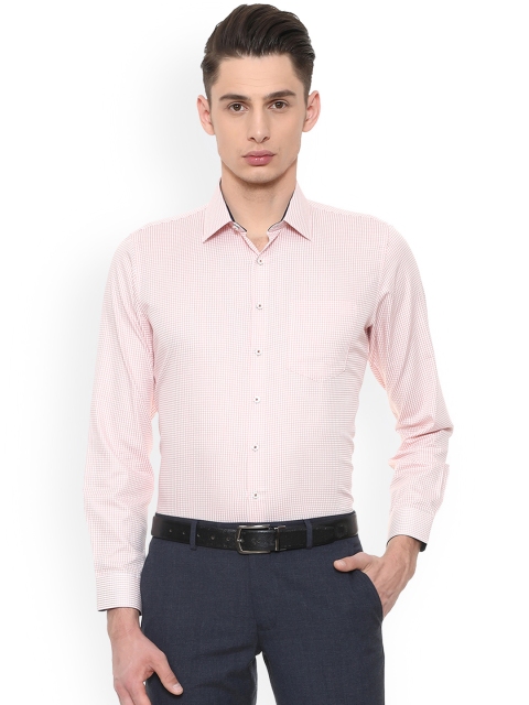 

Van Heusen Men Pink Slim Fit Checked Formal Shirt, Peach