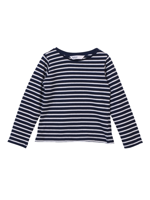 

Beebay Boys Navy Blue Blue Striped Round Neck Pure Cotton T-shirt