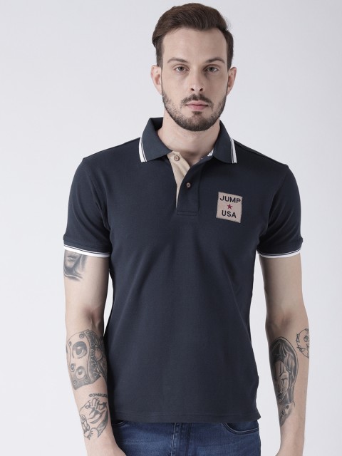 

JUMP USA Men Navy Blue Solid Polo Collar T-shirt