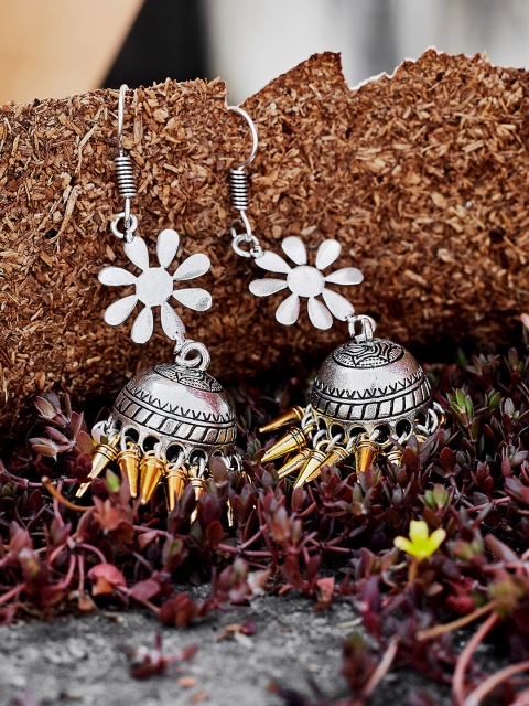 

ZeroKaata Women Silver-Toned Dome Shaped Jhumkas