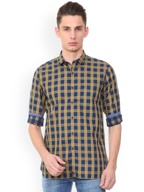

Allen Solly Men Blue & Yellow Regular Fit Checked Casual Shirt