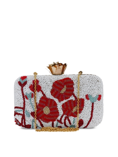 

Anekaant Women White & Red Embellished Clutch