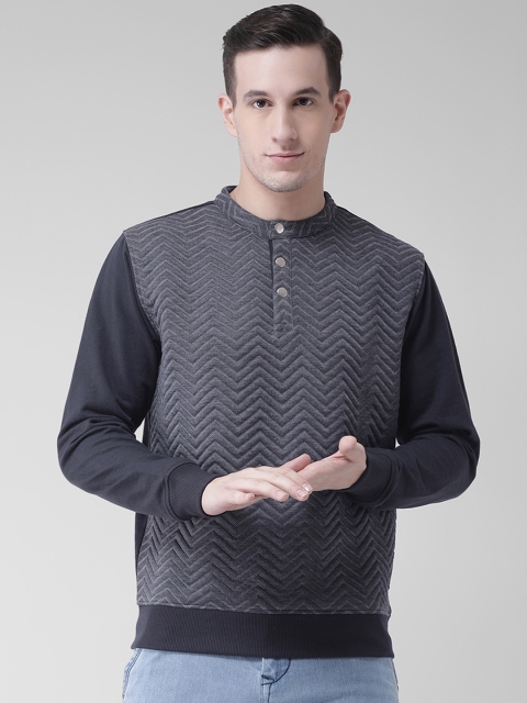 

Club York Men Navy Blue Self Design Sweatshirt