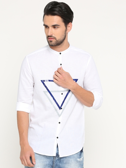 

SHOWOFF Men White Printed Smart Slim Fit Linen Casual Shirt
