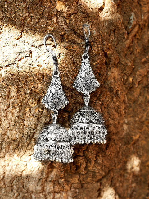 

ZeroKaata Women Silver-Toned Dome Shaped Jhumkas