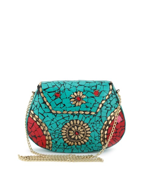 

VOILA Blue Chipped Stone Handmade Brass Clutch