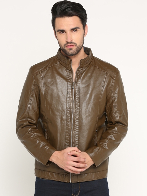 

SHOWOFF Men Brown Solid Biker Jacket