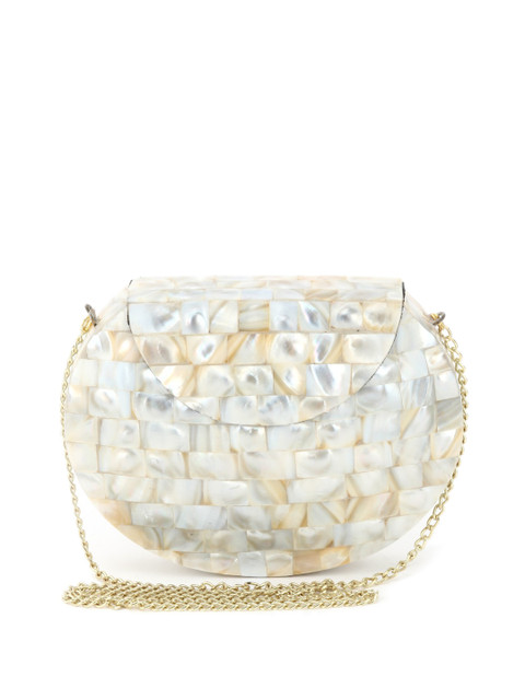 

VOILA Off-White Chipped Stone Handmade Brass Clutch
