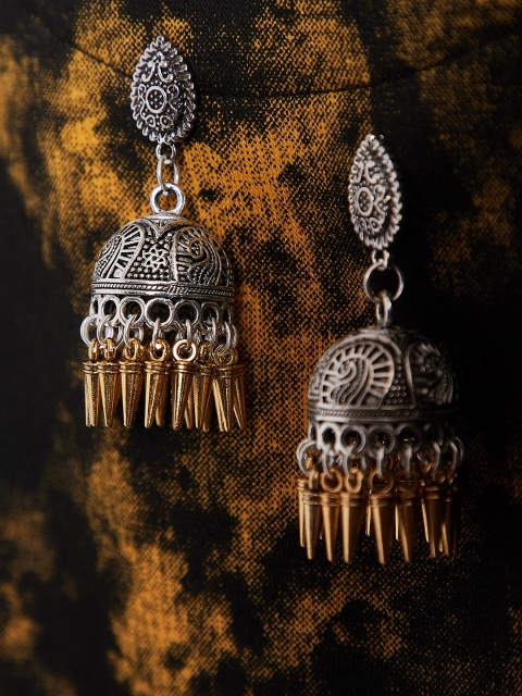 

ZeroKaata Women Silver-Toned Dome Shaped Jhumkas