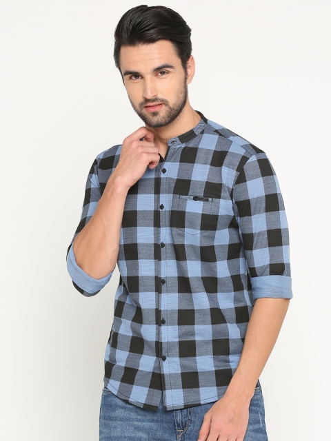 

SHOWOFF Men Blue and Black Checked Slim Fit Casual Shirt