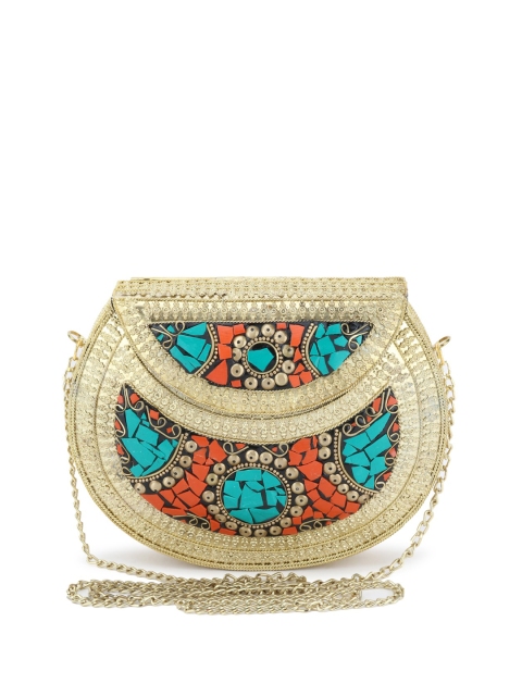 

VOILA Beige Chipped Stone Handmade Brass Clutch
